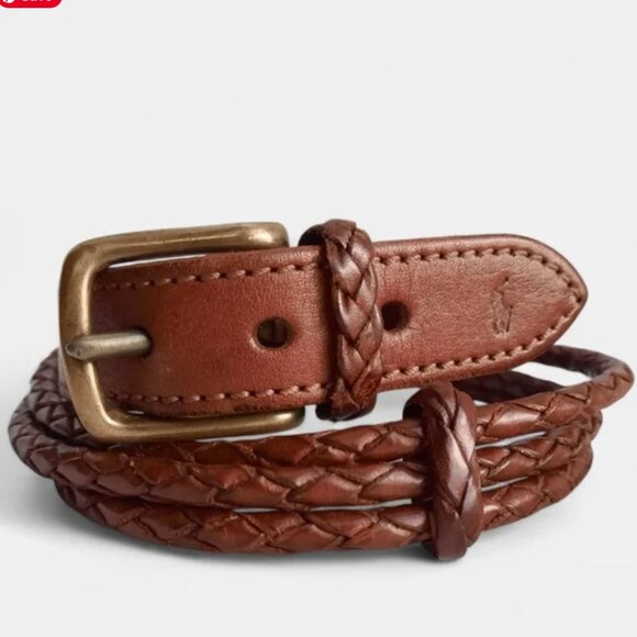 RALPH LAUREN RRL Equestrian Braided Leather Rope Belt Gt. Britain Bridle Vtg S - Picture 1 of 10